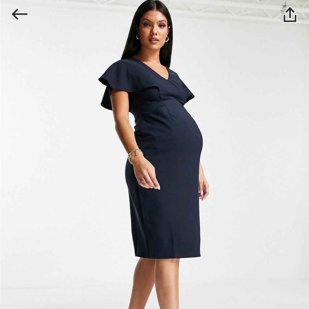 ASOS DESIGN Maternity Angel Sleeve Midi Pencil Dress in Navy NWT